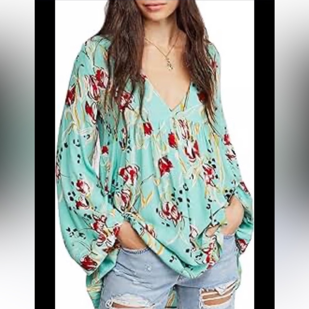 Free People Bella Floral V-Neck Tinic Dress Size M